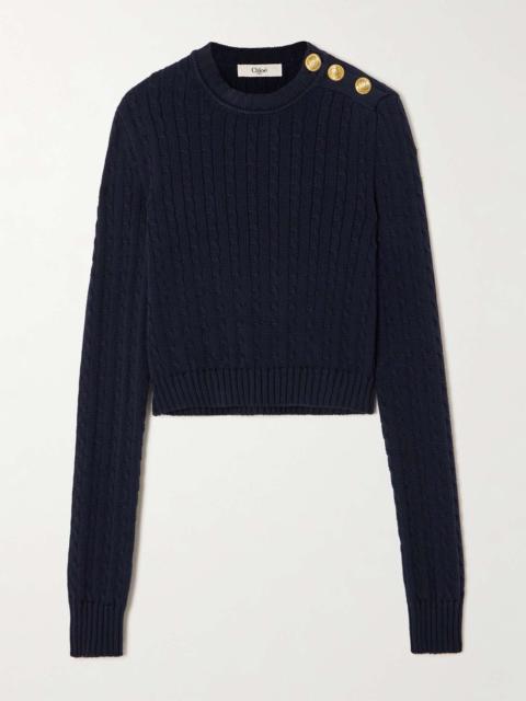 Embellished cable-knit cotton sweater