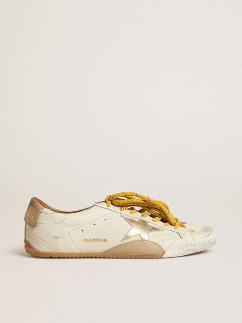 Men's True-Star in white nappa leather with gold foiled leather star and beige suede heel tab