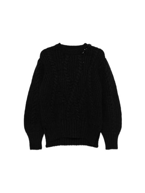 PUFF SLEEVE CHUNKY KNIT JUMPER WITH EMBROIDERY – BLACK/JET