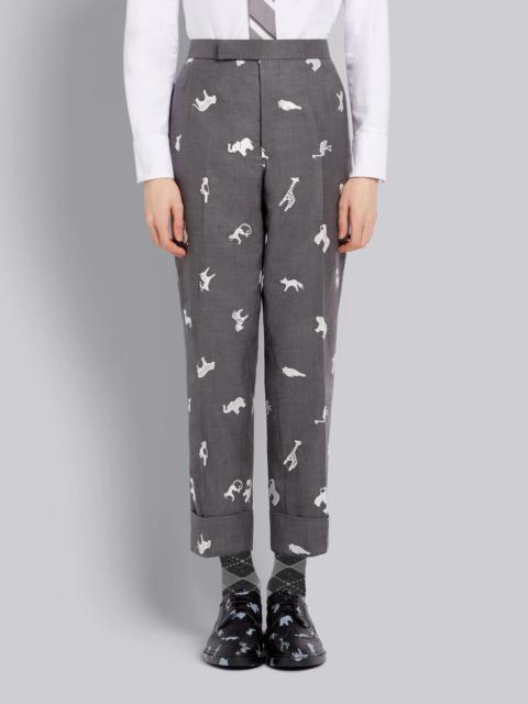 Medium Grey Wool Twill Animal Icon Embroidered Classic Trouser