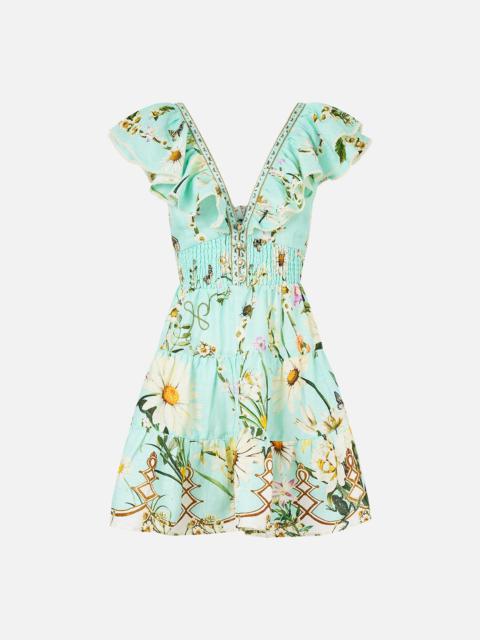 TIERED SHORT DRESS WITH NECK FRILL