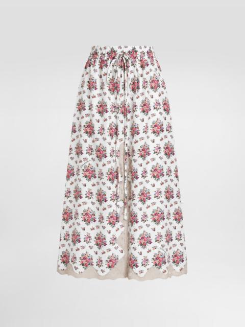 Small flower bouquets-print midi skirt