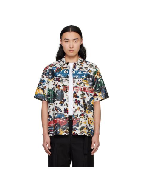 White Car Race Tropical Print Shirt