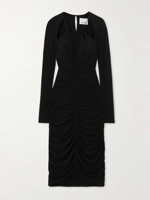 Logane ruched cutout stretch-jersey midi dress