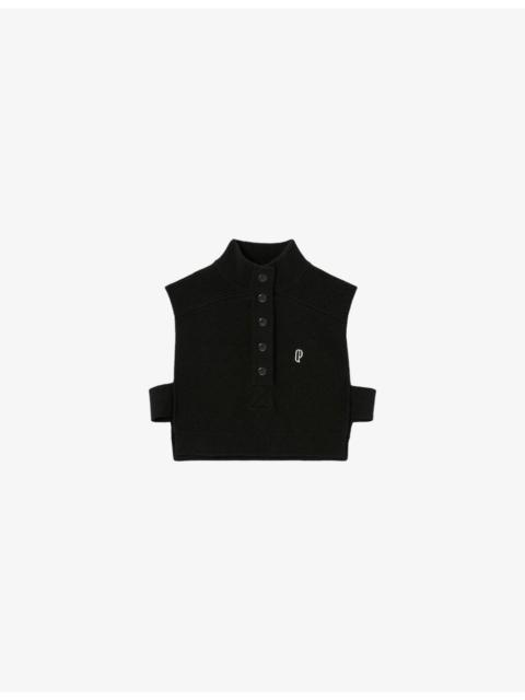 Brand-Embroidered Sleeveless Wool Top