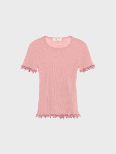 RIBBED SWEATER WITH LAMÉ SCALLOPED HEM