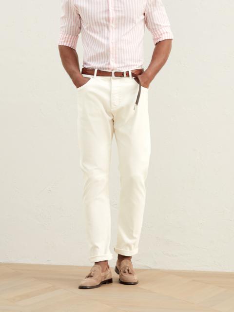 Dyed comfort denim leisure fit five-pocket trousers