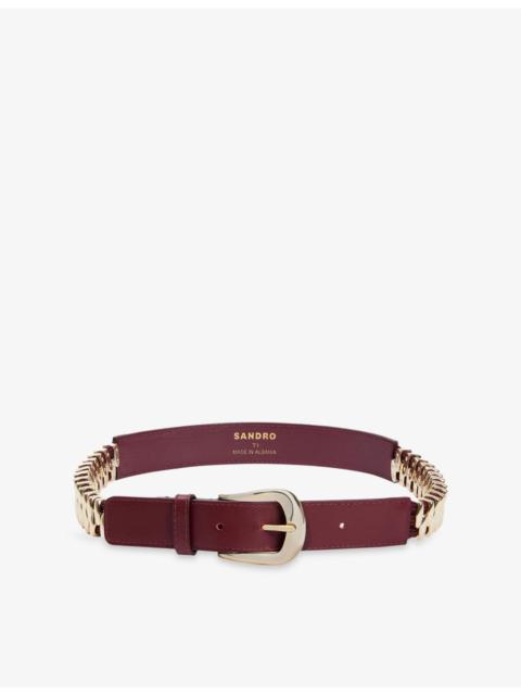 Curved-Buckle Leather and Metal Belt
