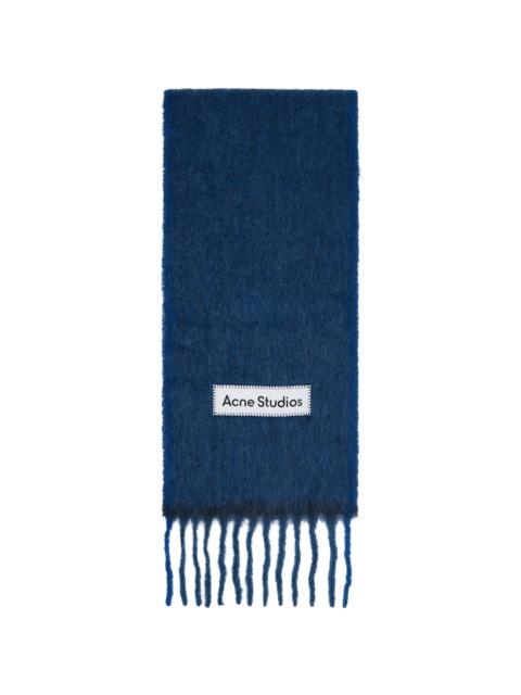 Navy Wool Mohair Narrow Scarf