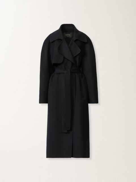 Night blue wool double trench coat
