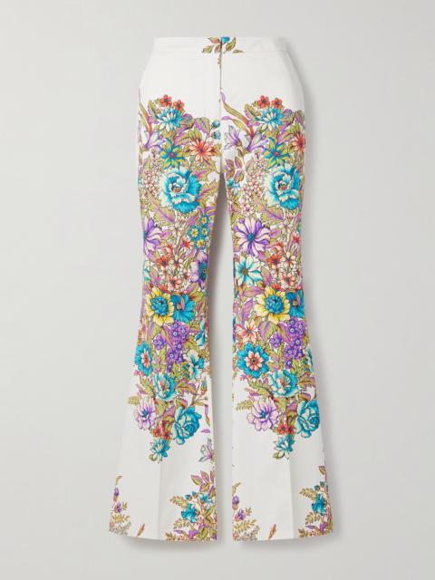 Floral-print Cotton-blend Crepe Flared Pants