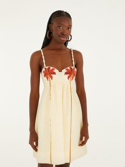 Off-White Coconut Tree Embroidered Euroflax™ Premium Linen Mini Dress