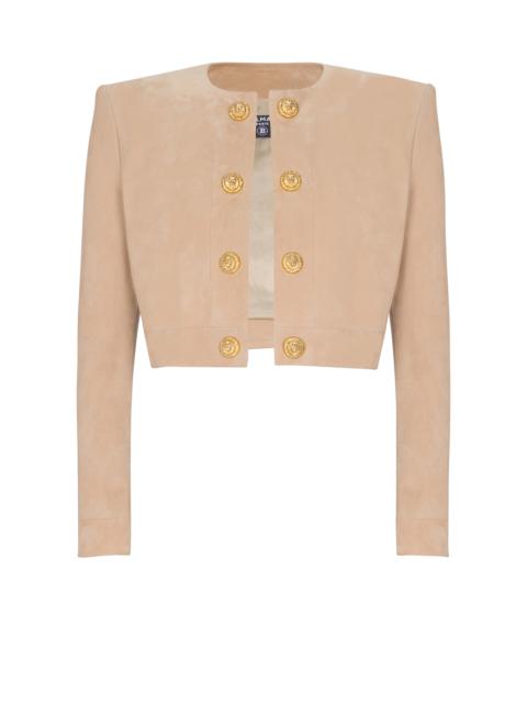 Cropped suede leather jacket