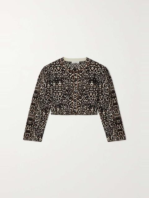 Cropped leopard jacquard-knit cardigan