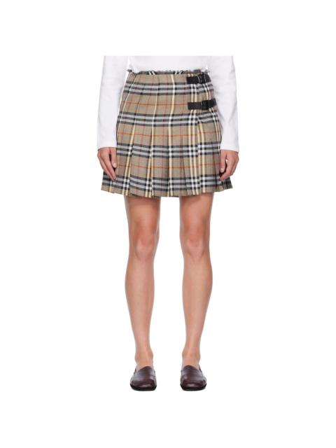 Beige Check Wool 'Mini Kilt' Skirt