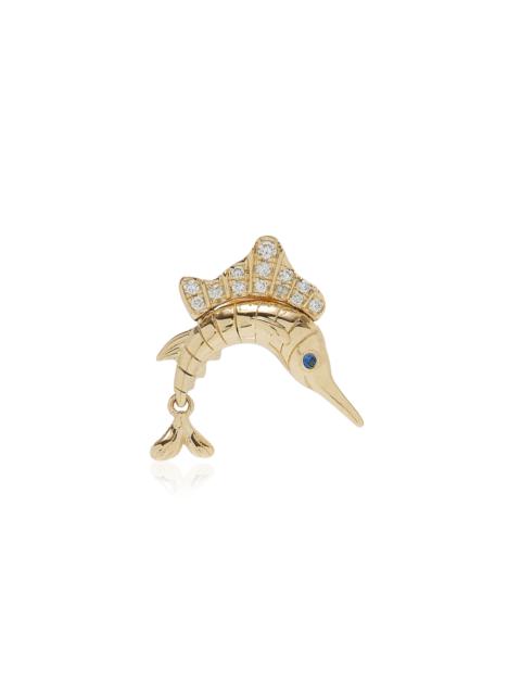 9K Yellow Gold, Diamond And Sapphire Single Earring gold