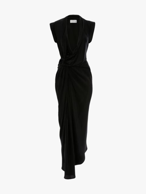 Asymmetric Twist Detail Dress In Black