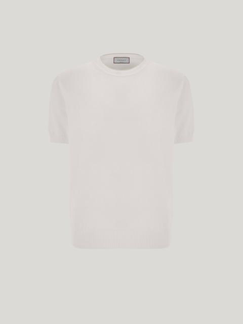 WHITE GIZA COTTON T-SHIRT WITH CONTRASTING PIPING