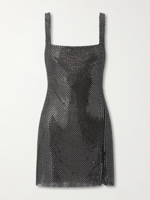 Crystal-embellished Stretch-mesh Mini Dress