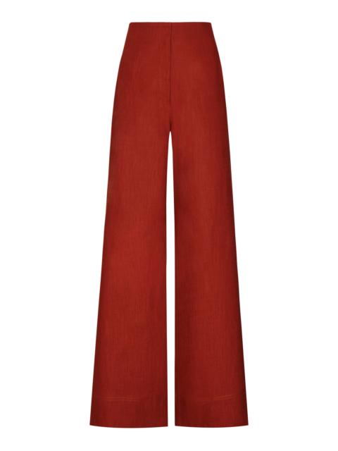 El Sol Mid-Rise Linen Wide-Leg Pants red