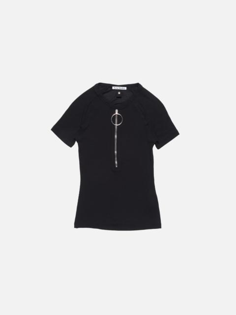 Ribbed t-shirt with zip - Black