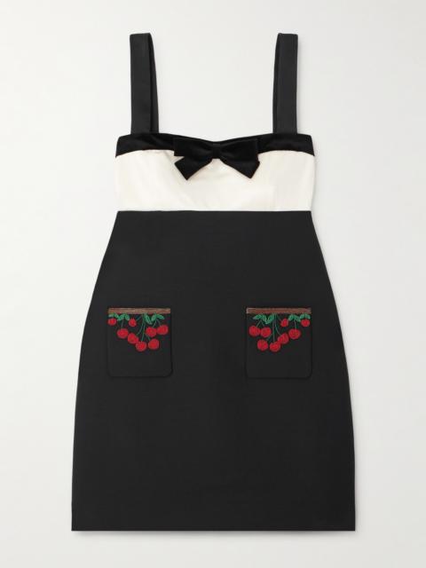 Embellished Satin-trimmed Wool And Silk-blend Crepe Mini Dress