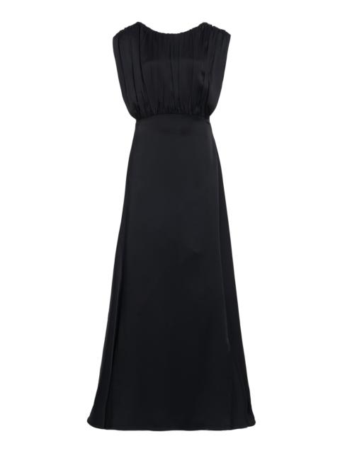 Ruched Satin Maxi Dress black
