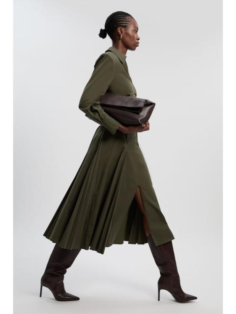 Pleated Detail Cotton Long Sleeve Woven Midi Dress