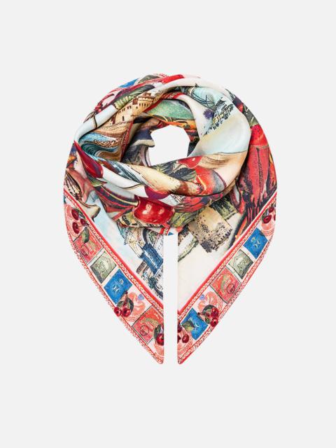 LARGE CRYSTALLED SILK SQUARE SCARF