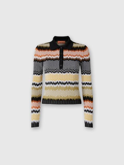 Long Sleeve Polo with Revisited Chevron Pattern