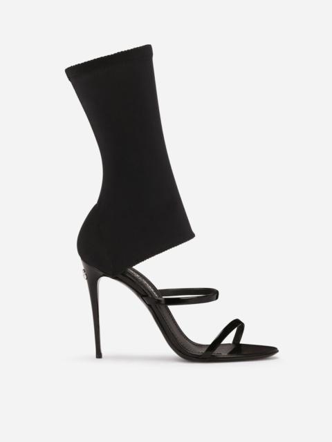 Polished calfskin and spandex fabric sandals