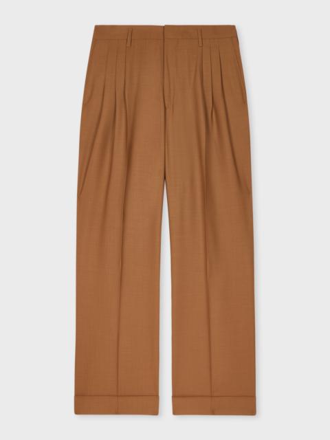 Brown Fresco Wool Wide-Leg Pleated Trousers