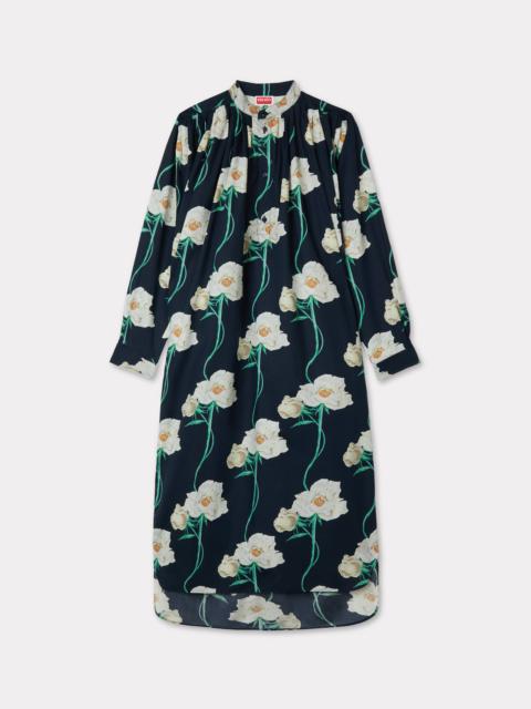 'KENZO Archive Rose' oversized pleated long dress in coton and slik