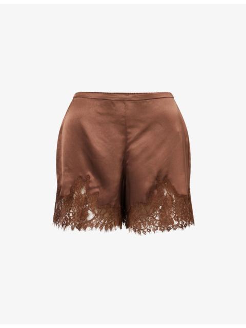 Fern Lace-Trim Satin Shorts