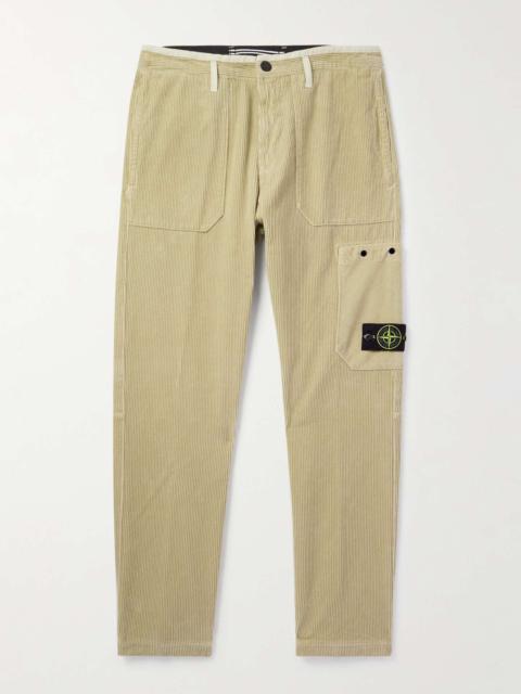 Straight-Leg Logo-Appliquéd Shell-Trimmed Garment-Dyed Cotton-Corduroy Trousers