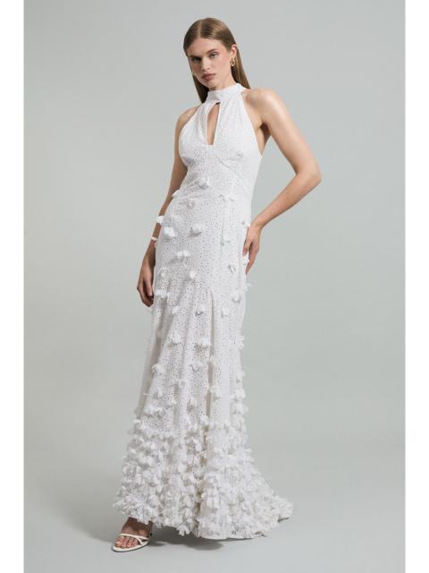 Petal Applique Embellished Broderie Rosette Maxi Dress