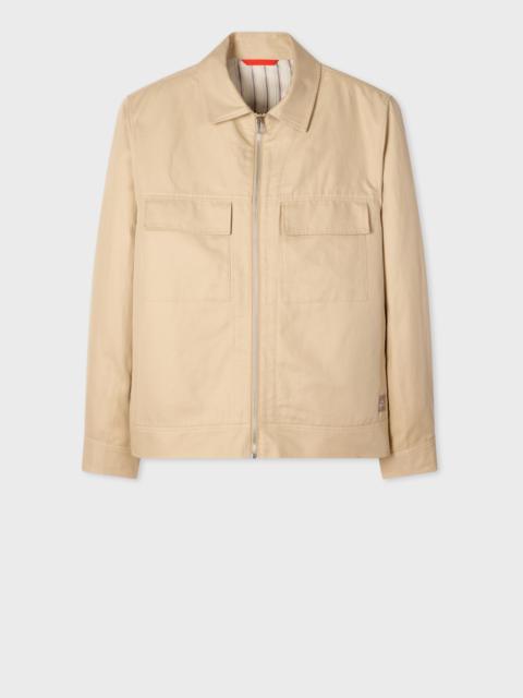 Ecru Cotton-Linen Zip Overshirt