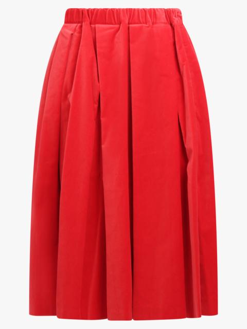ELASTIC WAIST VELVET PLEAT MIDI SKIRT | RED