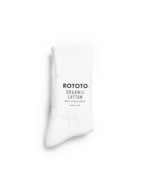 Rototo Organic Daily 3 Pack Ribbed Crew Socks White