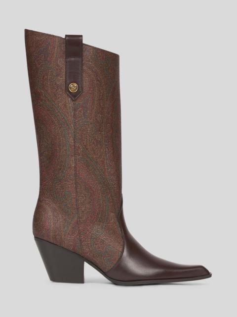 PAISLEY JACQUARD AND LEATHER BOOTS