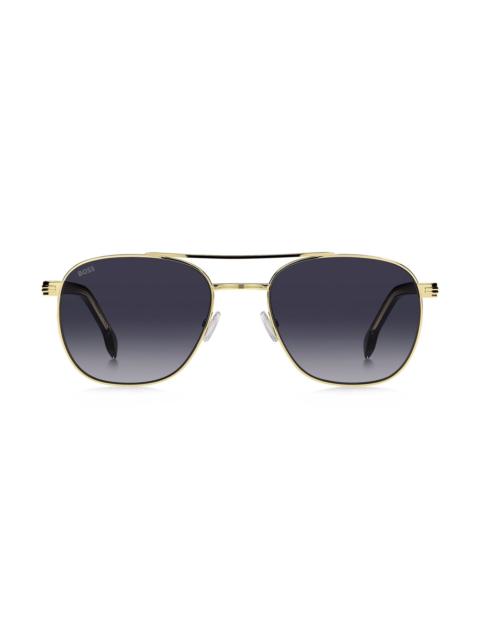 DOUBLE-BRIDGE SUNGLASSES IN BLACK AND GOLD TONES