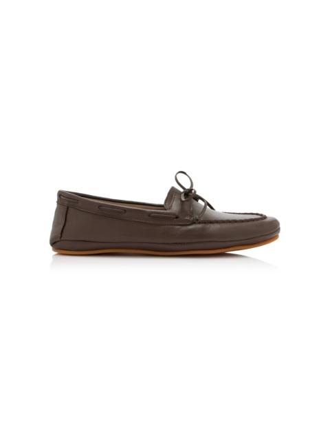 Shearling-Lined Leather Driving Moccasins grey
