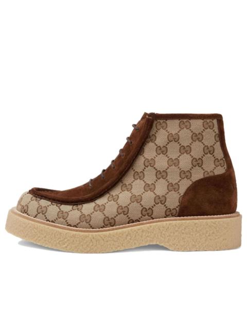 Gucci GG Canvas Suede Lace-up ankle boot 'Brown' 762197-FACJX-9742