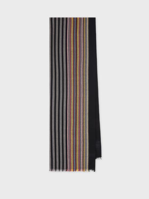 Black Viscose-Wool 'Signature Stripe' Edge Scarf
