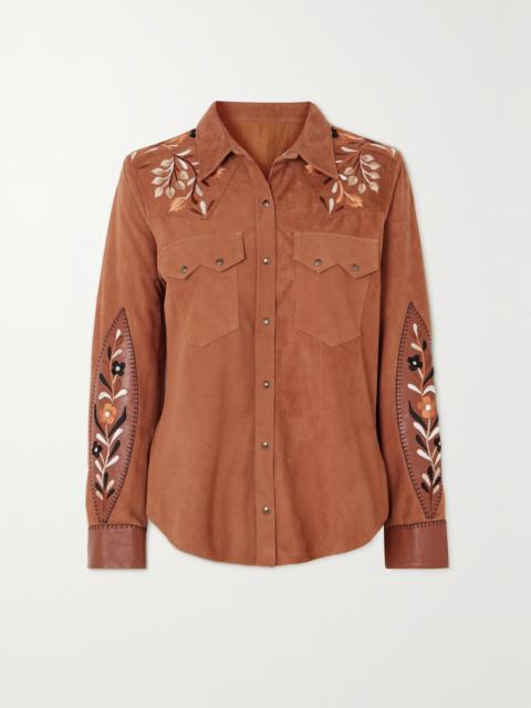 Blondie Embroidered Leather-trimmed Suede Shirt