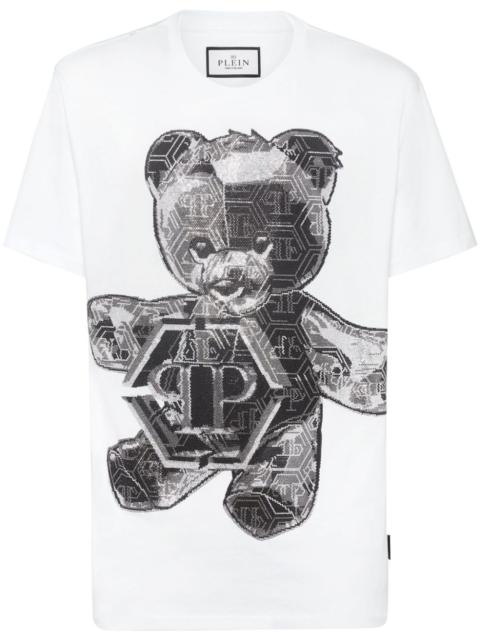 Teddy Bear-appliqué cotton shirt