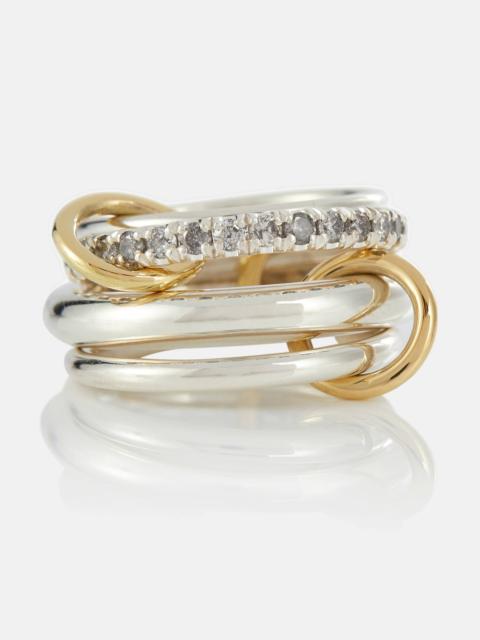 Janssen SG Gris sterling silver ring with diamonds and yellow and rose gold connectors