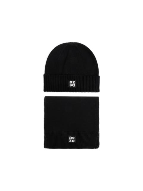 logo-patch beanie hat set