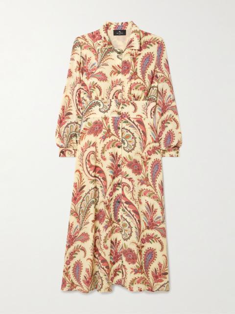 Gathered paisley-print crepe midi shirt dress Multi