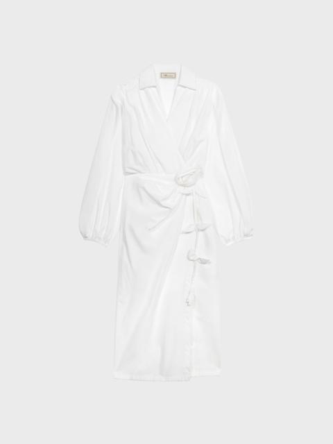 POPLIN MIDI DRESS WITH ROSE DECORATION
